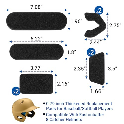 Helmet Padding Kit for Easton Batting and Catchers Helmets, 0.79 inch Thickened Soft Foam helmet Pads for Baseball and Softball Players Youth Winter Training, Universal football helmet Cushion padding - Thumbnail 3