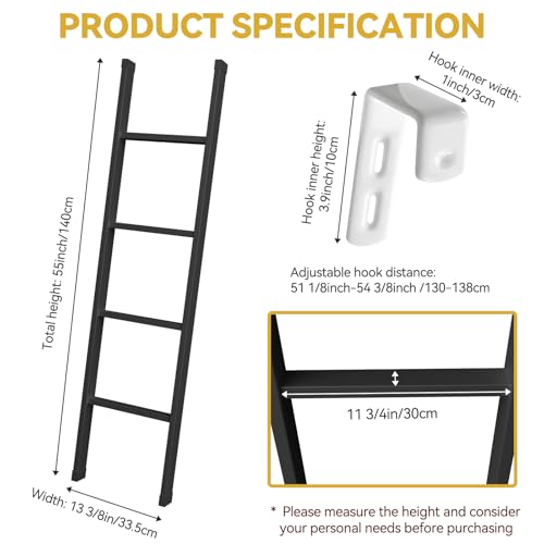 RV Bunk Bed Ladder, 55Inch Heavy Duty Travel Trailer Bed Ladders, Metal Camper Bunk Bed Ladder with 4 Hook and Foot Caps, 330 LBS Loading Twin Bed Step Ladder Portable Stairs Steps (Black, 55inch) by Lakexus - Image 2