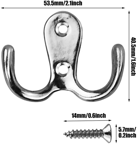 6 PCS Double Door Hooks Vintage Antique Coat Hooks Double Prong Wall Mounted Decorative Clothes Hat Hooks Double Robe Hooks Screw in Door Hooks for Kitchen Bedroom Wall Bathroom Hanging with Screws