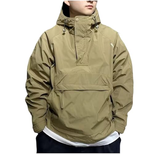 Generic - Men's Anorak Pullover Quarter-Zip Hooded Jacket Waterproof Lightweight Windbreaker Outdoor Golf Rain Hoodies Coats Khaki