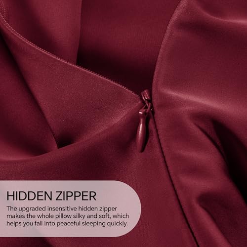 Image of INFIIXSO Silk Pillow Cases 2 Pack Standard Size, Ultra Smooth & Soft Mulberry Silk Pillow Case for Hair and Skin, Breathable Cooling Silk Pillowcase with Hidden Zipper (Burgundy, 20x26 Inches)