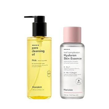 Hanskin Glass Essentials Duo PHA Pore Cleansing Oil 6.76 oz & Hyaluron Skin Essence | Hydration, Pore Care & Gentle Exfoliation for Sensitive, Dry & Combination Skin | Korean Skincare, K-Beauty