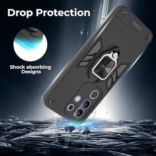 Image of A rtistque Armor Back Case Cover for Vivo T4x 5G / iQoo Z10x 5G / Vivo Y31 Pro 5G | Stylish Ring Holder & Inbuilt Stand | Shockproof TPU Protective Design | 360 Degree | Vivo T4x 5G Back Cover - Black