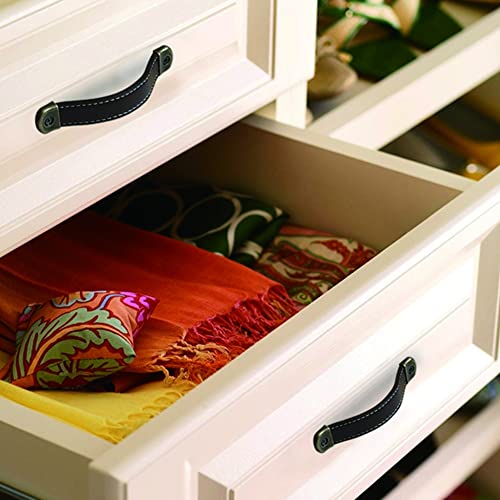 CONPHERON 4 Pcs Vintage Leather Handles Furniture Kitchen Drawer Pull Cabinet Door Handle Retro Handmade Leather Handles for Cupboard Pulls Drawer Knobs 128mm - Image 4