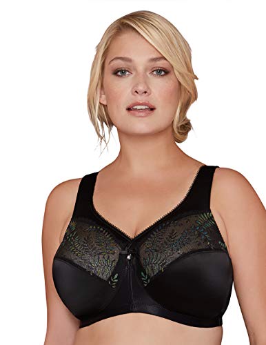 Bramour by Glamorise Women's Full Figure Plus Size Wirefree MagicLift Iridescent Lace Bra-Madison #7001, Black, 54F