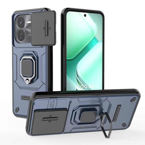 Image of Thermoplastic Polyurethane Camshield Pro Case With Slide Camera Protection And Ring Stand Bumper Back Case Cover For iQOO Z9X 5G (Blue)