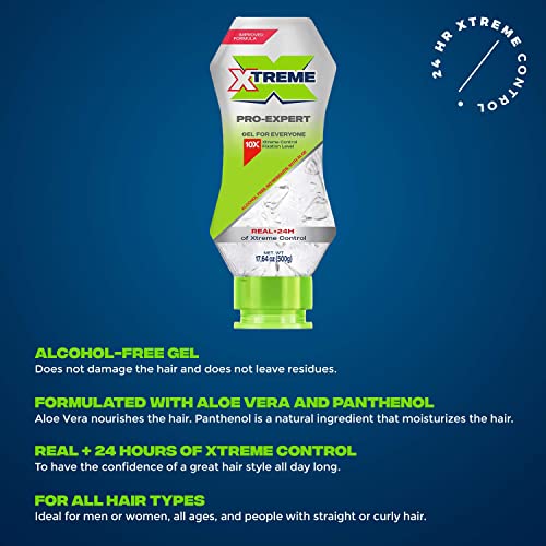 Xtreme Pro-Expert Clear Styling Hair Gel, Alcohol-Free 24-Hours Control With Aloe Vera, 17.64 Oz Squeeze Bottle (Pack Of 12) #TOP2