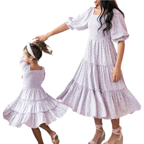 Mommy and Me Dresses Floral Printed Summer Boho Maxi Dress Matching Family Outfits for Mother and Daughter