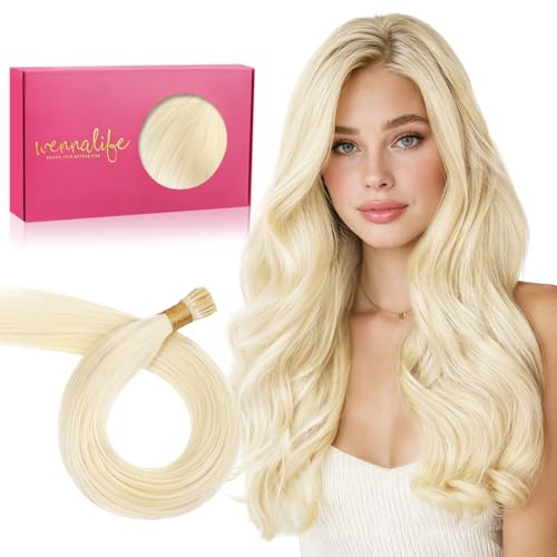 WENNALIFE I Tip Hair Extensions Human Hair, 50g 100s 14 Inch Platinum Blonde Remy Itip Human Hair Extensions Invisible Itips Straight I Tips Fusion Extensions Real Human Hair
