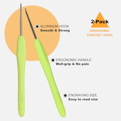 Image of 2Pcs 1.5mm Small Crochet Hooks, Ergonomic Small Lace Crochet Hook for Beginners, Crochet Needles for Crocheting, Smooth and Comfortable for Arthritis (1.5mm)
