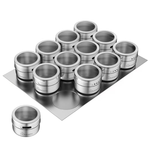 Foto von HOMGEN Gewürzdosen-Set, 12 Stück Edelstahl-Gewürzgläser mit Streuer-Deckel, beliebter 90 ml Gewürz-Organizer BBQ Gewürz-Aufbewahrungsbehälter Aufbewahrung Gewürzdosen Set Gewürzstreuer für Salz,