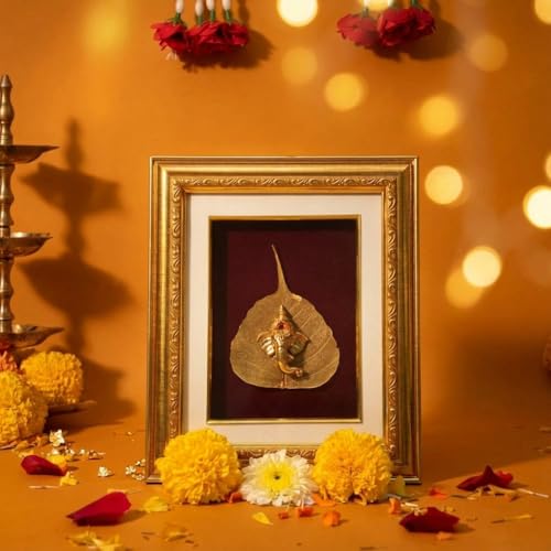 ZAARIYA Divine God Frame | Gold Plated Decorative Photo Frame | For Gifting, Home Decor, Table Decor and Temple or Pooja Room Decoration (10.5 x 6.5 Inches) (Lord Ganesh)