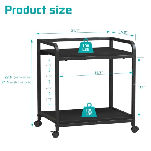 Riodalare Under Desk Printer Stand with Wheels - 21"x15.8" Large Stand with Storage, 2-Tier Height Adjustable Printer Desk Cart, Heavy Duty Printers Riser for Home Office (Black) by Riodalare - Used condition - Image 3