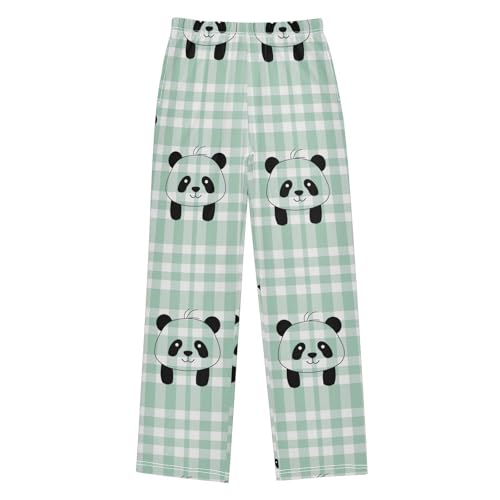Pajama Bottoms, Kawaii Panda on Plaid Sleeping Pant Lounge Wear Pajamas Long Pants Sleepwear Pjs