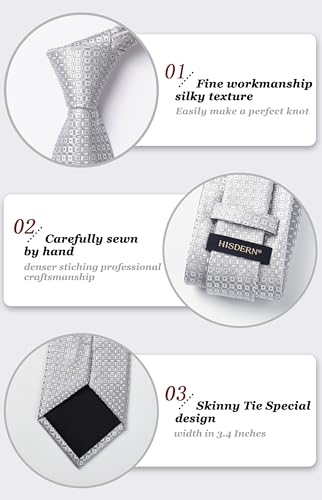 Image of HISDERN Mens Ties Solid Color Tie and Pocket Square Set Classic Woven Formal Neckties & Handkerchief Wedding Party