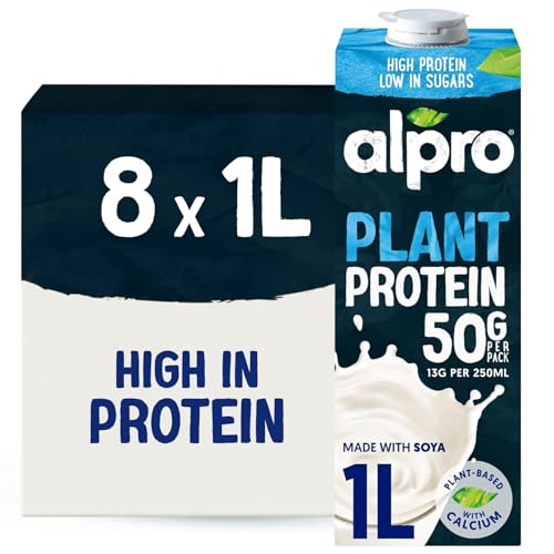 Alpro Soya Drink - High Protein - Plant-Based Long Life Dairy Free & Lactose Free Milk Alternative - 1L (Pack of 8)