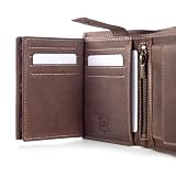 Fa.Volmer ® Portfel skórzany męski z ochroną RFID - stabilne szwy, skóra bycza - brązowy lub czarny, 12,5 x 2,0 x 9,5 cm, Klasyczny