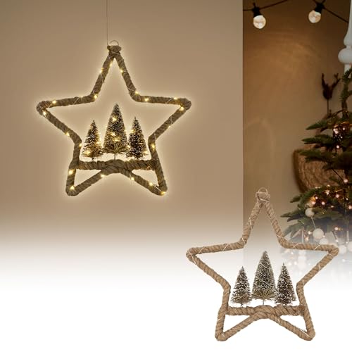 ECD Germany LED Jute Stern Ø40 cm, 50 warmweißen LEDs, Deko...