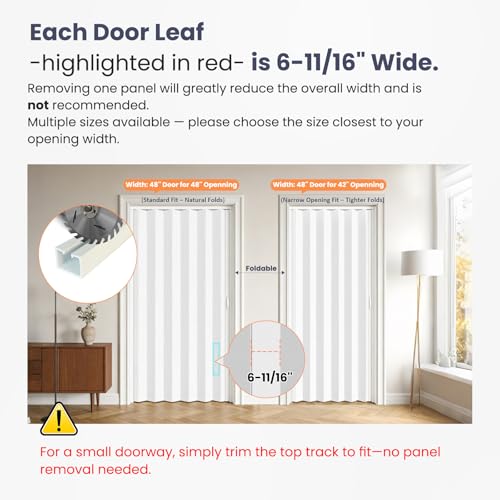DIYHD 32X80in Accordion Door for Small Openning, White Double Layer PVC Folding Interior Door with Sliding Track Kit, Space-Saving Closet Door, No Floor Track, Dual-Sided Handle & Latch, Easy Install - Thumbnail 7