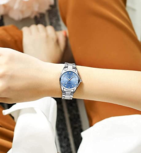 Xczap Watches For Women Ladies Colorful Dial Simple Girls Stainless Steel Quartz Watch Waterproof Luminous, With Premium Crystal Accented(Light Blue) #TOP3