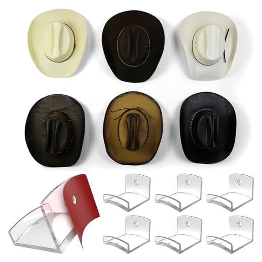 Modern JP Adhesive Hat Hooks for Wall (6-Pack) - Cowboy Hat Rack, Wide Brim Hat Organizer, Strong Hold Hat Hangers for Wall - Clear
