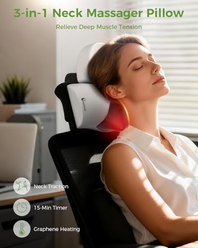 Upgraded 3-in-1 Neck Massager Pillow with Heat, Portable Cordless Neck Massager for Pain Relief Deep Tissue, Rechargeable Pillow Massager for Neck & Shoulder Relaxation at Home/Office/Travel - Image 5