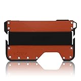 adraw Cartera de crédito Hecha de Cuero y Aluminio | El Bloqueo de RFID (Jet Black/Whiskey marrón)