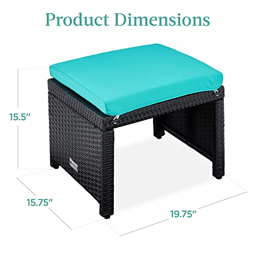 Best Choice Products Set Of 2 Wicker Ottomans, Multipurpose Outdoor Furniture For Patio, Backyard, Additional Seating, Side Tables W/Removable Weather-Resistant Cushions, Steel Frame - Black/Teal #TOP6