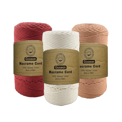 3-Pack 3mm Macrame Cord (Beige, Red, Brick Red)