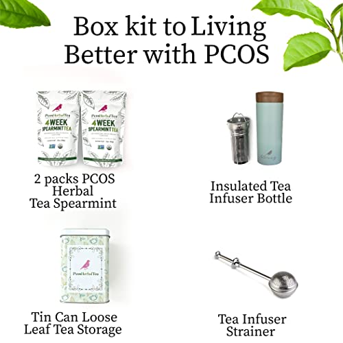 [I Am Pcos Strong] Box Kit Contains Pcos Spearmint Organic Tea (2Pack), Tea Infuser Bottle, Loose Leaf Tin Container, Tea Strainer; Gift Set For Women With Pcos Supports Hormonal Balance, Acne, Unwanted Hair #TOP3