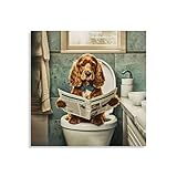 TcnBzydkij Square Canvas Bathroom Decor Cocker Spaniel Dog Wall Decor Poster Animals Reading Newspaper Theme Bathroom Wall Art Print Toilet Wall Decor Home Gift 12x12inch Unframed, style-12