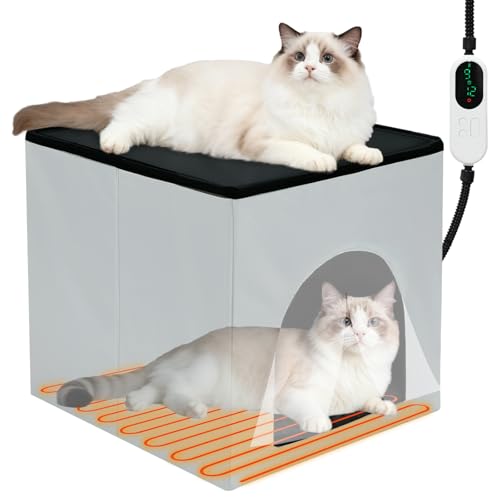 GNEORA Heated Cat House for Indoor/Outdoor, Foldable Heated Cat House with…