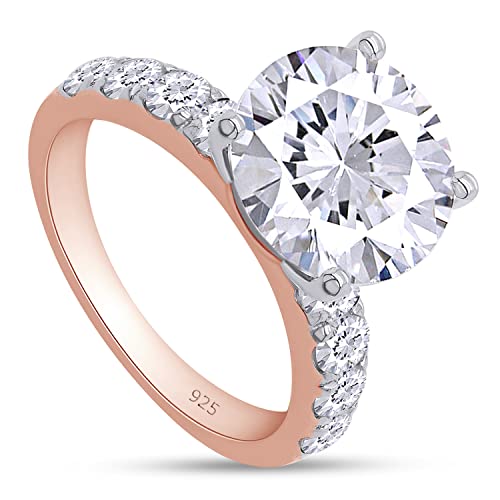 SAVEARTH DIAMONDS Moissanite Engagement Ring, Total 4.3cttw D Color Lab Created Diamond Round Cut, 14K Gold Plated Sterling Silver Promise Anniversary Ring for Women2