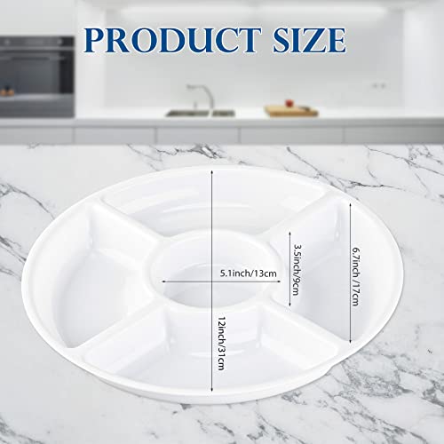 24 Pcs 5 Sectional Round Plastic Serving Tray 12 Inches Divided Plates Plastic Chip And Dip Bowl With Dividers Fruit Platter Tray For Parties Veggie Dish Tray For Food Candy Party, Black And White #TOP1