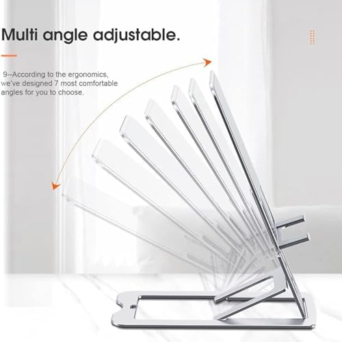 Image of Elfora Aluminum Ultra-Thin Alloy Mobile Phone Tabletop Stand | Multiple View Angles and Height Adjustments | Foldable Mobile Holder Compatible for iPhone, Android & Other Mobile Phones (Silver)