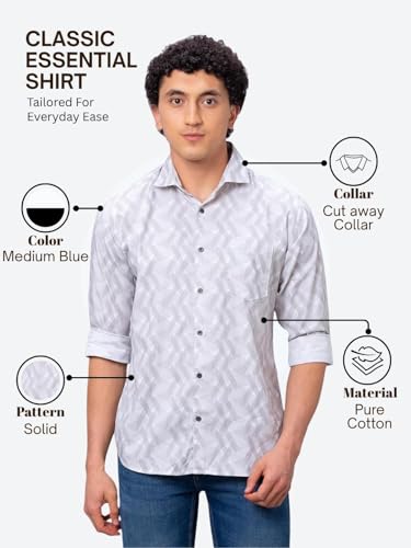 Image of Park Avenue Men's Slim Fit Pure Cotton Full Sleeve Cutaway Collar Solid Pattern Blue Casual Shirt