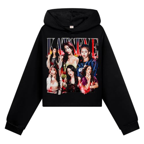 Image of Katseye Girls Group Fans Hoodie Fashion Hoodie Kids Tops (Black,12 Years)