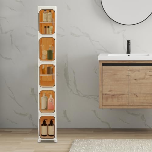 ZNLLQZN Armoire de rangement étroite à 5 étages - Armoire haute - Meuble d'appoint - Meuble de salle de bain amovible - Avec roulettes - Pour salle de bain, cuisine, salon, chambre à coucher
