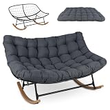 GOPLUS Fauteuil à Bascule Extérieur 2 Personnes, 110,5 x 150 x 81 cm (Gris)