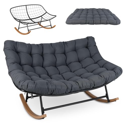 GOPLUS Fauteuil à Bascule Extérieur 2 Personnes, 110,5 x 150 x 81 cm (Gris)