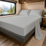 SlumberWell 4 Piece Luxury Soft Microfiber Fitted Bed Sheet Set for Campers, 8 to 12 Inch Deep Pocket, RV Three Quarter 48 x 75 3/4 Full Bunk, Light Grey