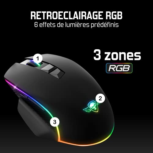 Spirit Of Gamer Pro M1, Souris Gamer Filaire 7 Boutons Programmables, Capteur Optique 8000 DPI, Rétroéclairage RGB Personnalisable, Gaming Mouse Ergonomique avec Repose Pouce, Compatible PC Gamer