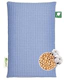 HERBALIND Wärmflasche Kirschkernkissen Wafffel in Box - 100% OEKO TEX Baumwolle - Wärmekissen Körnerkissen Mikrowelle Natur Handmade in Germany für Erwachsene Kinder - 600g, 20x30cm (blau)