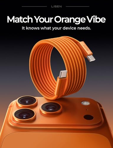 Image of LISEN USB C to USB C Cable, 240W C to C Cable Fast Charging [3.3 FT, 2 Pack] Type C Charger Fast Charging USBC to USBC Cable for iPhone 17 16 15 Pro Max iPad MacBook, Orange