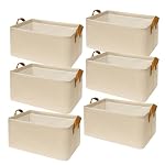 SNWDN 6 Pack Closet Cloth Storage Bins for Shelves, Medium Storage Baskets for Shelves, Fabric Bins for Closet organization with Handles（ Beige 15''L x 10''W x 8''H）