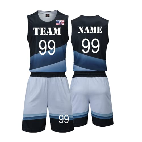 LAIFU Custom Basketball Jerseys and Shorts-Personalized Basketball Costume for Men Women Kids-Customized Basketball Shirts Set with Your Name Number Team and Logo (Grey)