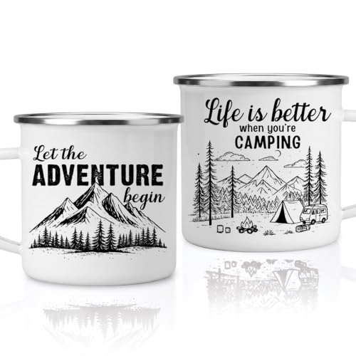 Camping Gifts for Men Enamel Mug, Cool Camping Coffee Cup 12oz, Lightweight and Durable Camp Mug for Outdoor Adventures, Unique Camper Gifts for Men, Funny Gifts for Camping Lovers