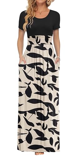 AUSELILY Women's Summer Smocked Short Sleeve Long Maxi Dresses for Women 2025 New