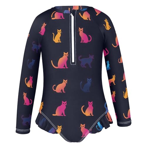 ALAZA Toddler Swimsuit Girl Bathing Suit Swimwear Rash Guard Cat Silhouette Long Sleeve 3T2