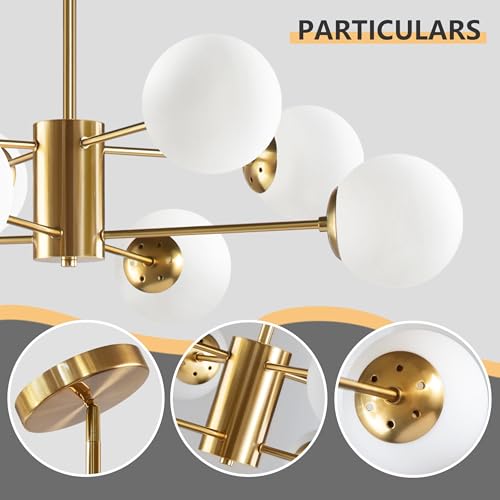 Bagood 8-Light Globe Sputnik Chandelier Gold Mid Century Modern Light Fixture Brushed Brass Finished with White Frosted Globe Glass Lampshade Sputnik Chandeliers for Dining Room Kitchen Island Bedroom by Bagood - Used condition - Image 6